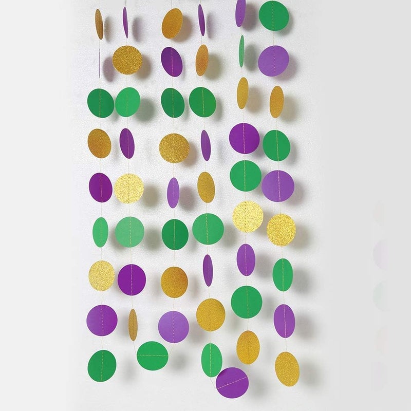 Decor365 Gold Purple Green Mardi Gras Decorations Glitter Dot Mardi Gras Garland Decor Circle Streamers Fat Tuesday Banner Carnival Themed Backdrop Wedding Baby Shower Birthday Party Supplies - Image 2